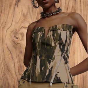 DION LEE Camo Zipper Corset Top